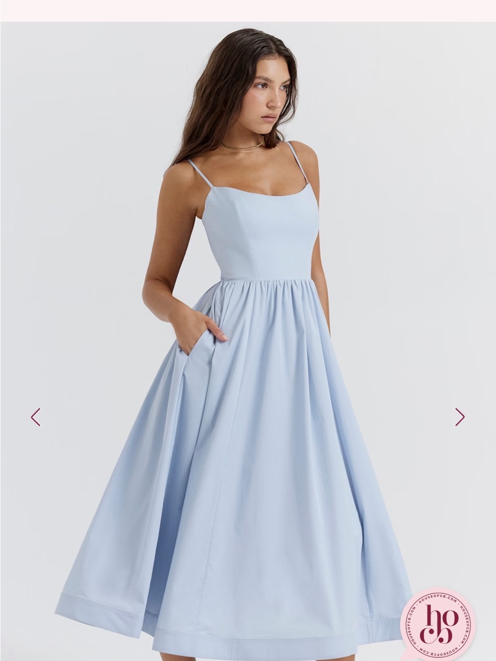 House of CB Light Blue Spaghetti Strap Fit-and-Flare Dress - Picture 2 of 13